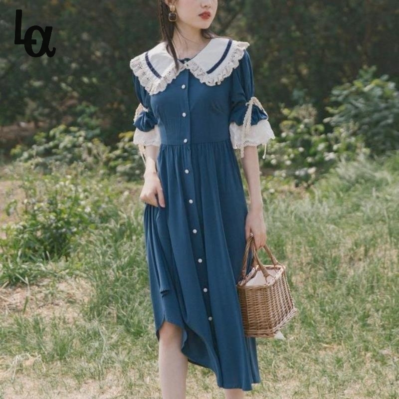 Summer Kawaii Lolita Dress Women Patchwork Lace Vintage Princess Short Sleeve Sweet Cute Fairy Tale Midi 210519, Blue
Summer Kawaii Lolita Dress Women Patchwork Lace Vintage Princess Short Sleeve Sweet Cute Fairy Tale Midi 210519, Blue