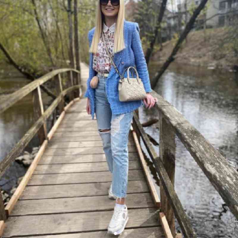 PUWD Elegant Woman Blue Loose Plaid Tweed Blazer Coat Autumn Female Streetwear Outwear Ladies Casual Diamond Button Jacket 210522