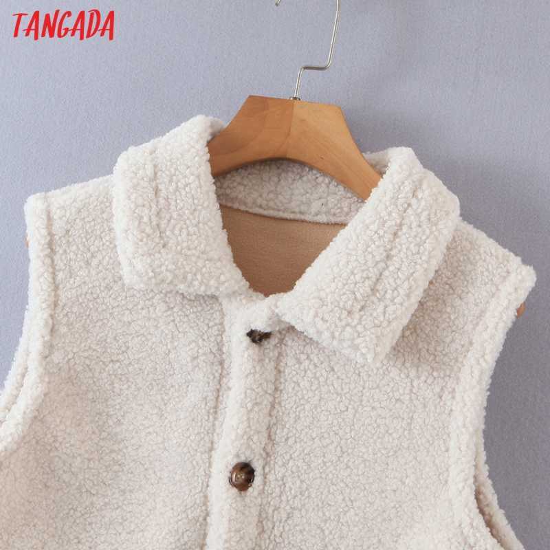 Tangada Winter Fleece Vest for Women Waistcoat Sleeveless Jacket Pocket Warm Tops 8H127 211220