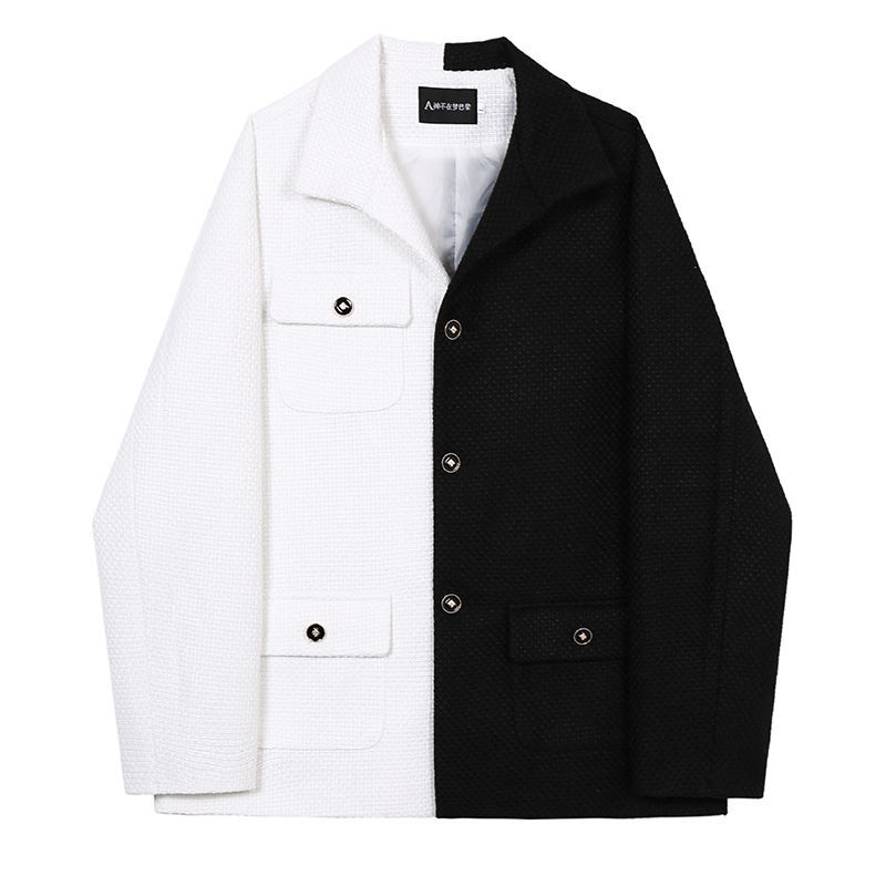 IEFB streetwear color block tweed thickened suit coat for men Spring Autumn single breasted black white blazers males 9Y4397 210524