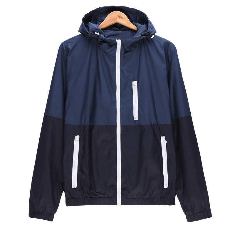 Windbreaker Men Casual Spring Autumn Lightweight Jacket Arrival Hooded Contrast Color Zipper up Jackets Outwear 211110