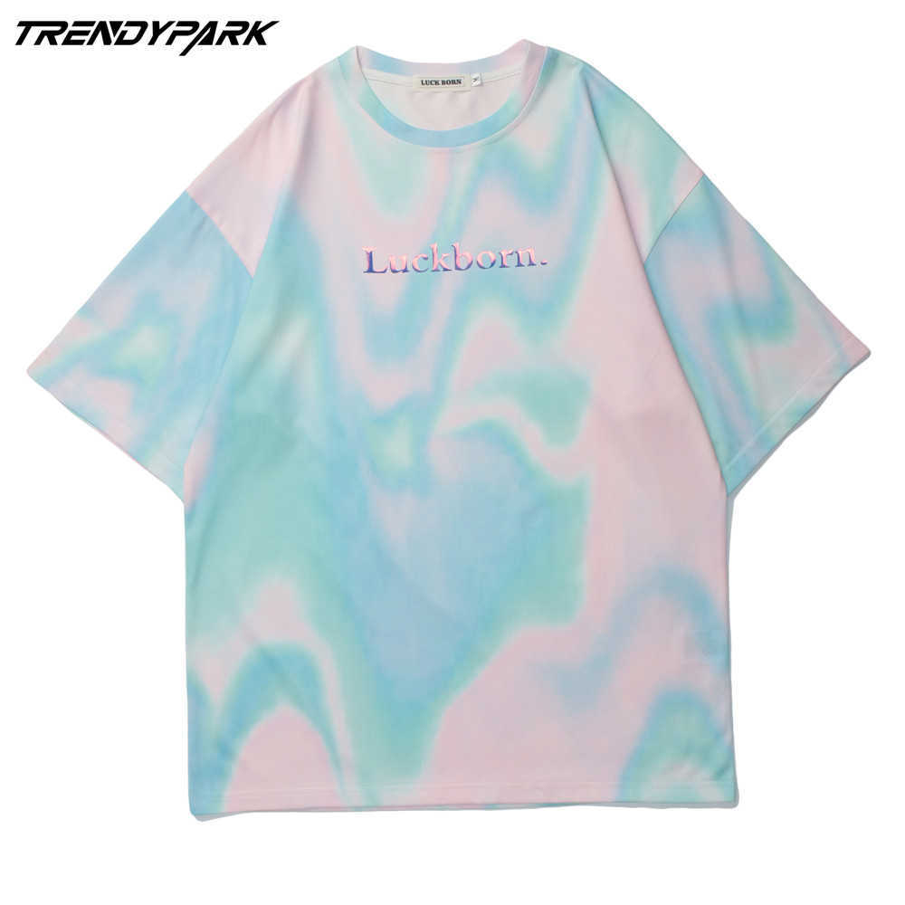 Men's T-shirt Tie-dye Gradient Print Short Sleeve Tee Hip Hop Oversized Cotton Casual Harajuku Streetwear Top Tshirts Clothing 210601