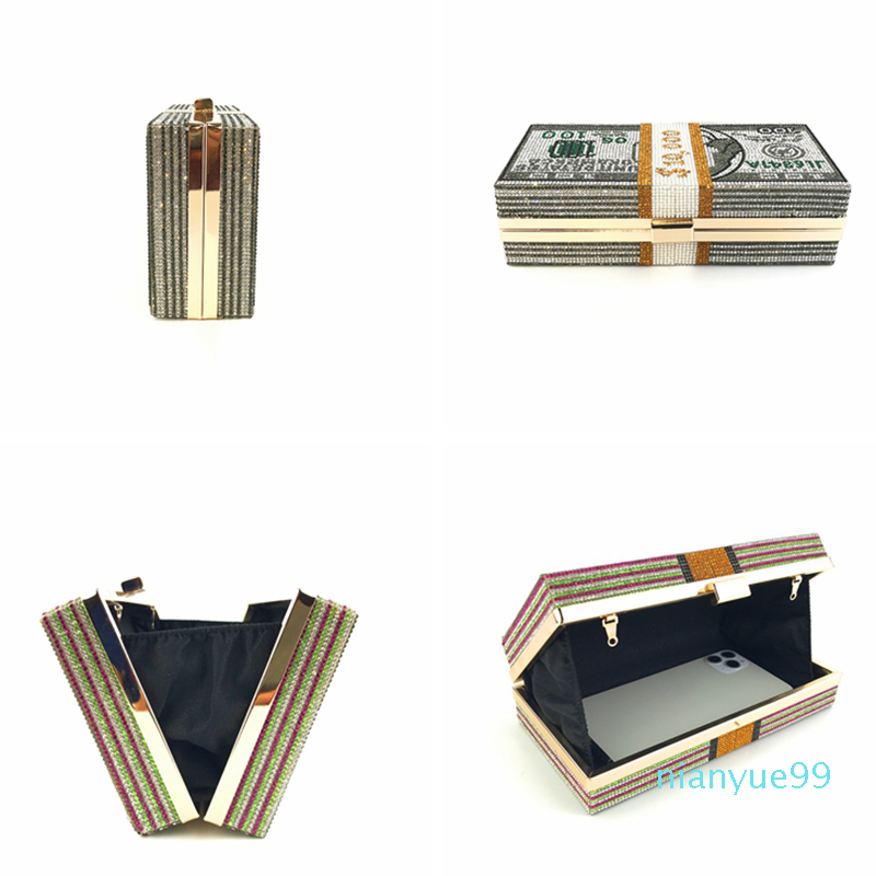 Fashion Money USD Diamond Evening Bags Dollars Design Shoulder Crystal Rhinestone Party Bag Wedding Dinner Women Q1206
