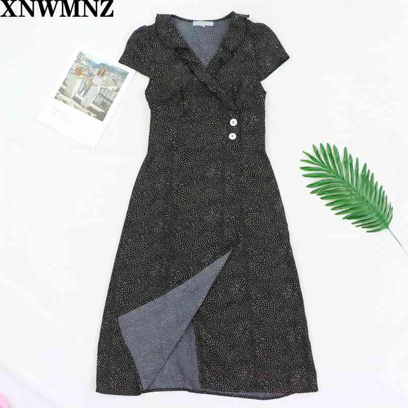 Vintage Black Dot Print vestidos France Wrap Midi Dress Fashion Side Buttons es tied around Waist women 210520 
Vintage Black Dot Print vestidos France Wrap Midi Dress Fashion Side Buttons es tied around Waist women 210520
