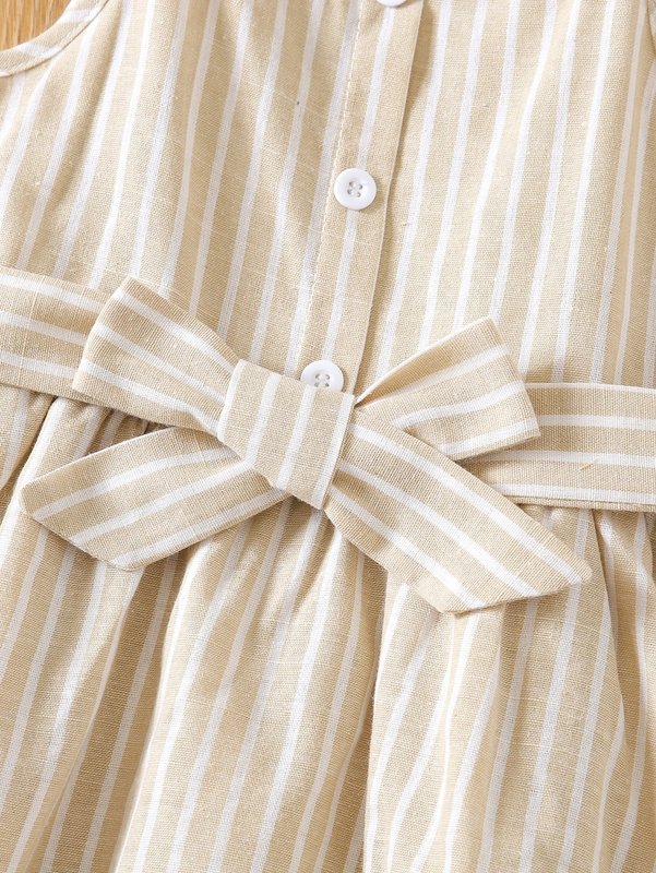 Toddler Girls Striped Two Layer Hem Belted Cami Dress SHE