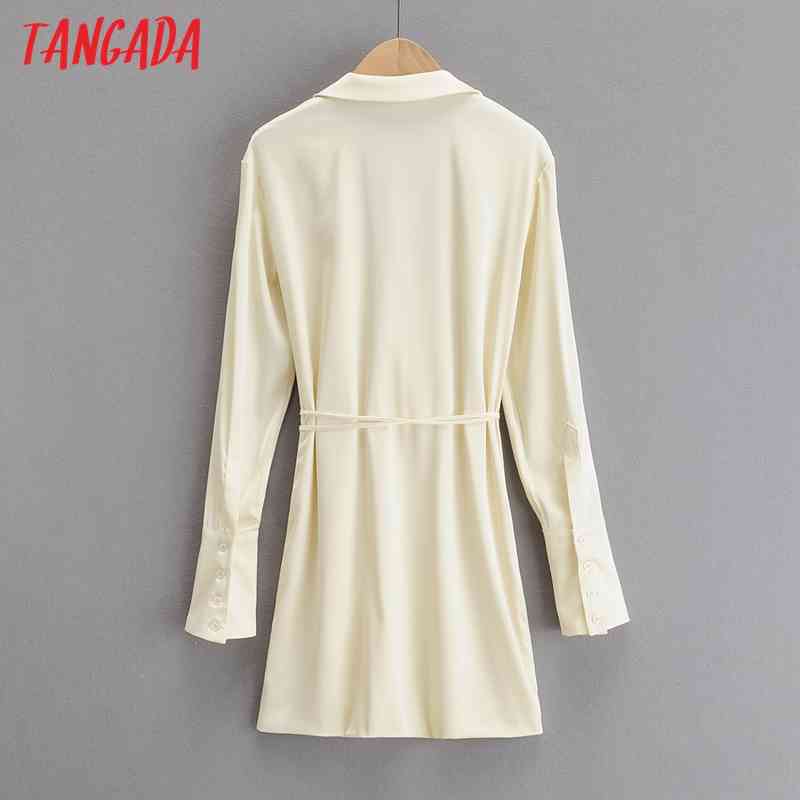 Fashion Women Solid Satin with Slash Long Sleeve Notched Collar Ladies Mini Dress Vestidos 4P09 210416