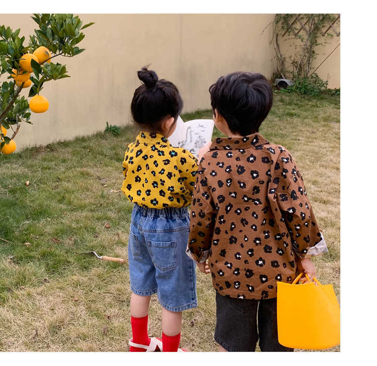 Spring Korean style unisex leopard shirts 2-7 years kids children fashion cotton casual long-sleeved Tops 210713