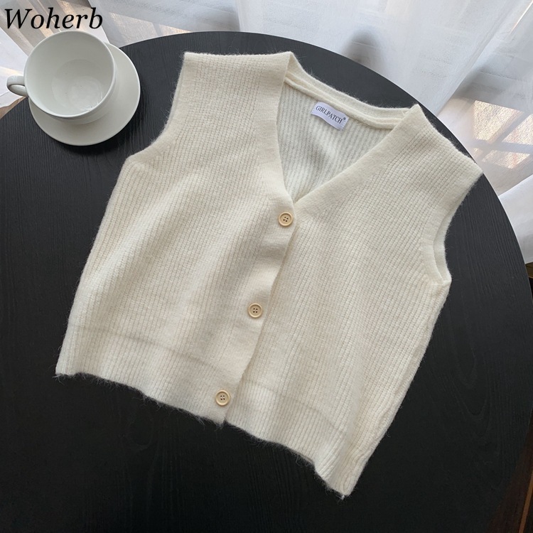 Spring Autumn Vintage Sleeveless V-neck Knitted Vest Sweater Women Solid Pullovers Ladies Casual Tank Top 210519