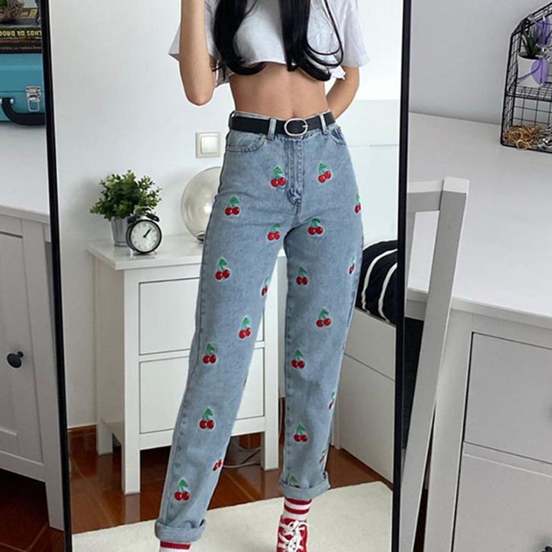 Cherry Embroidery Blue Denim Pants Women Casual Sweat High Waist Jeans Long Trousers Ladies Skinny Pocket Joggers Women's & Capris, Black;white 
Cherry Embroidery Blue Denim Pants Women Casual Sweat High Waist Jeans Long Trousers Ladies Skinny Pocket Joggers Women's & Capris, Black;white