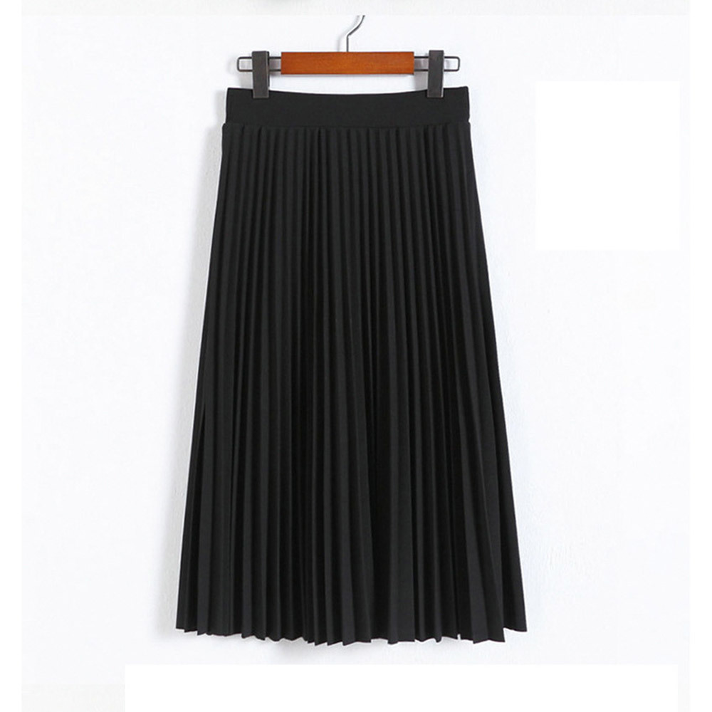 Spring Autumn Fashion Women's High Waist Pleated Solid Color Half Length Elastic Skirt Promotions Lady Black Pink 210428