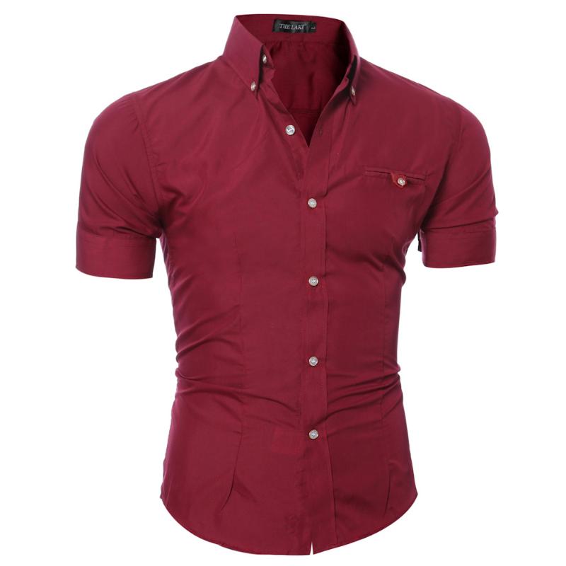 Men's Style Short Sleeve Shirt Fashion Trend Slim Solid Button Down Shirts For Men Turn-down Collar Casual