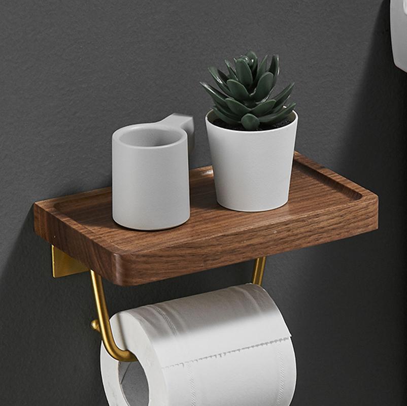 Toilet Paper Holders Black Walnut Wood Tissue Storage Rack Bathroom Shelf Household Golden Roll Holder Mobile Phone Debris
Toilet Paper Holders Black Walnut Wood Tissue Storage Rack Bathroom Shelf Household Golden Roll Holder Mobile Phone Debris