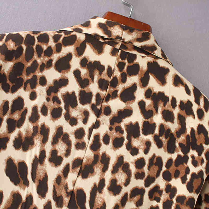 Fashion Leopard Print Suit Blazer Women Bow Sashes Long Sleeve Office Lady Coat Female Outwear Slim Fit Animal Jacket 210515