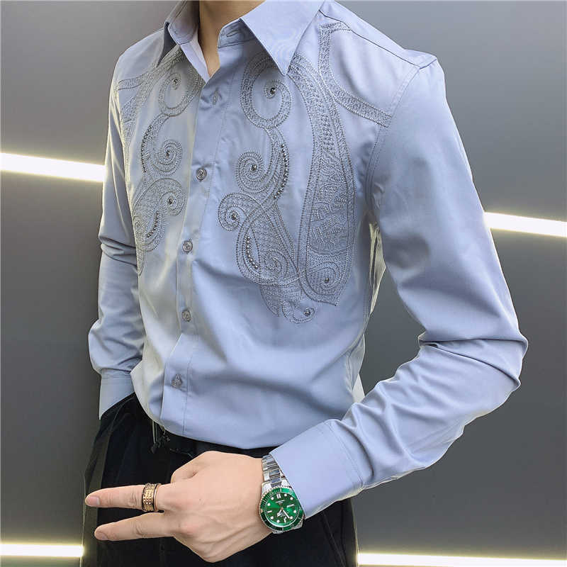 Drilling Men Shirt Long Sleeve Formal Dress Shirts High Quality Business Streetwear Social Party Blouse Chemise Homme 210527, Blue
Drilling Men Shirt Long Sleeve Formal Dress Shirts High Quality Business Streetwear Social Party Blouse Chemise Homme 210527, Blue