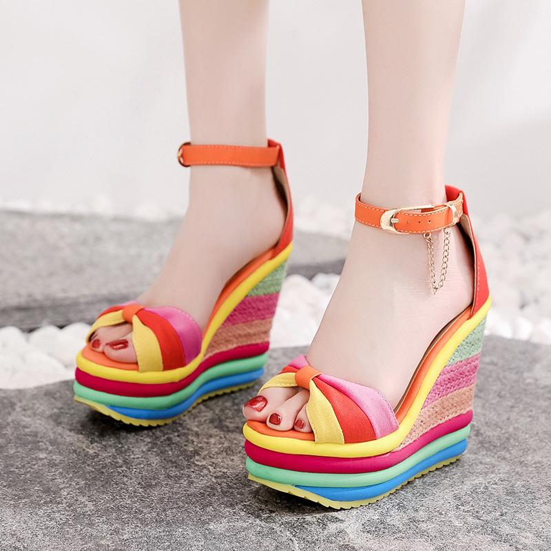 Sandals Sexy Bohemian Casual Rainbow Open Toe Platform Women's Wedge High Heel 2021 Summer, Blue
Sandals Sexy Bohemian Casual Rainbow Open Toe Platform Women's Wedge High Heel 2021 Summer, Blue