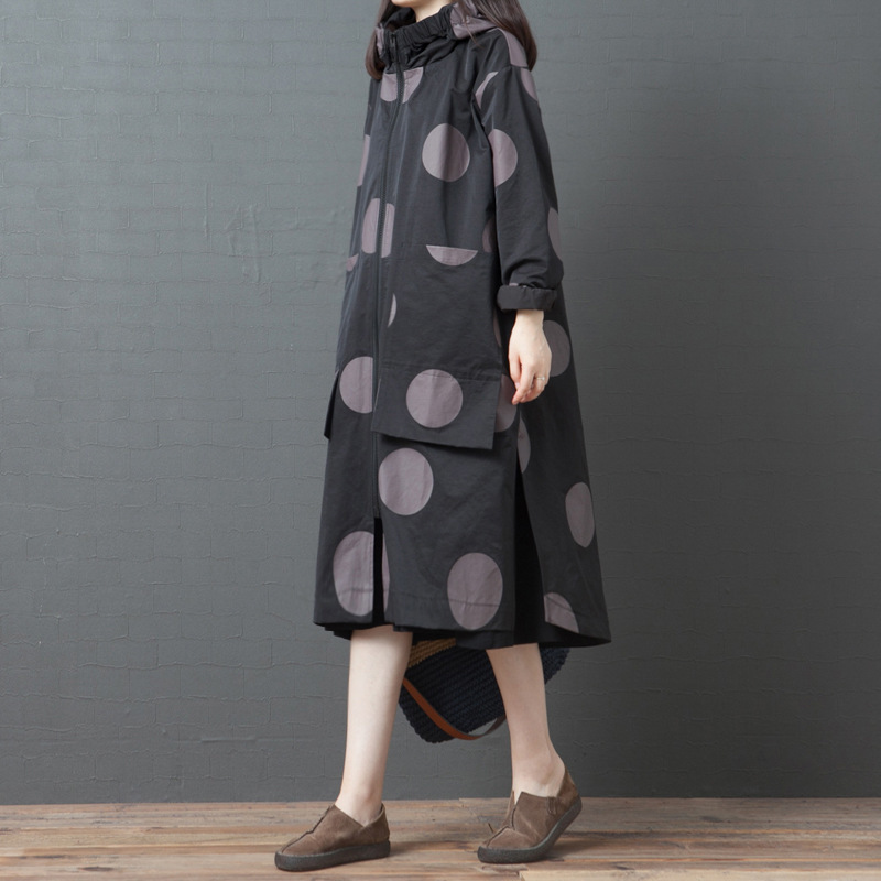 Johnature Leisure Trench Coat Women Clothes Autumn Full Sleeve Casual Hooded Single Breasted Polka Dot Long Trench Coat 210521, Black
Johnature Leisure Trench Coat Women Clothes Autumn Full Sleeve Casual Hooded Single Breasted Polka Dot Long Trench Coat 210521, Black