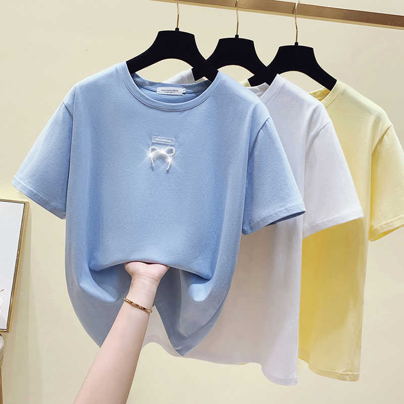 Cotton Summer Short Sleeve Tees Round Neck Tshirt Slim Elegant Casual Top Oversized Woman T-Shirt Big Girls Clothing 210604, Blue
Cotton Summer Short Sleeve Tees Round Neck Tshirt Slim Elegant Casual Top Oversized Woman T-Shirt Big Girls Clothing 210604, Blue