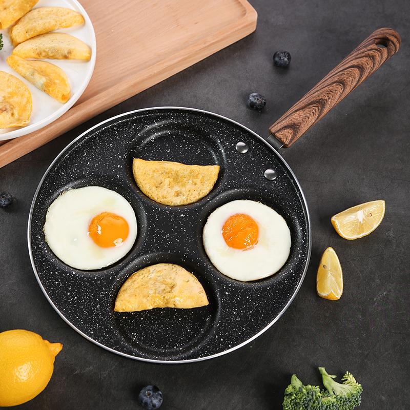 Holes Egg Frying Pan Hamburger Nonstick Pot Aluminum Alloy Cooking Saucepan Heart Shaped Omelet Cookware With Wooden Handle Pans