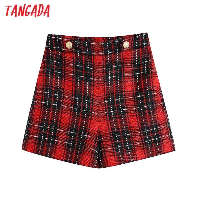 Women Elegant Plaid Tweed Side Zipper Pockets Female Retro Casual Shorts Pantalones BE449 210416
