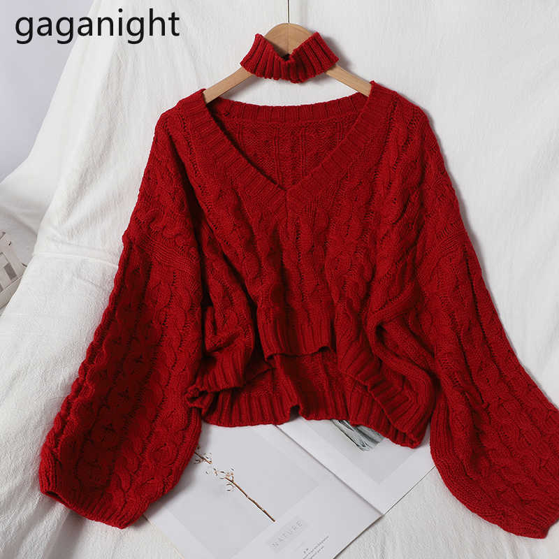 Sexy Women Solid Sweater Autumn Winter Pullover Cropped Pull Femme Korean Outwear Sweaters with Removable Halterneck 210601