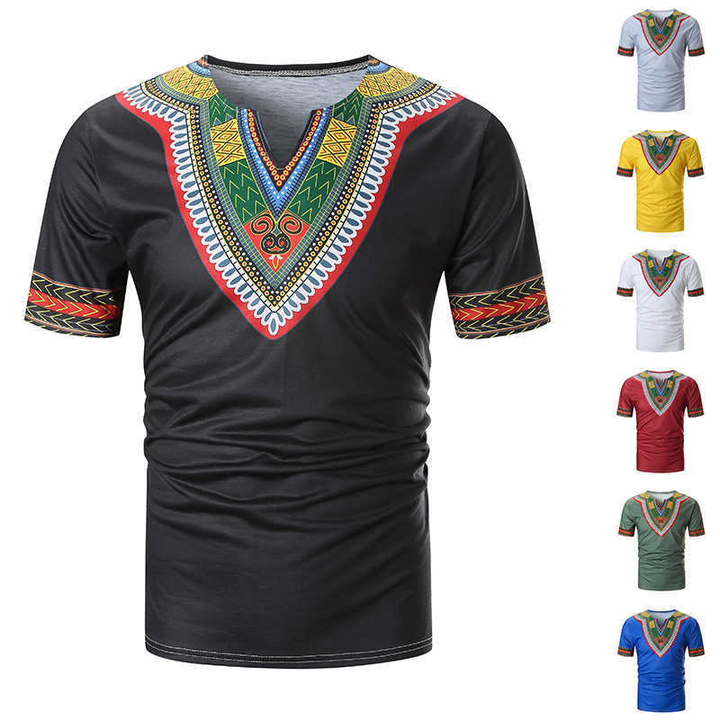 Arrived Folk-custom T-shirts Men Summer Casual African Print V Neck Pullover Short Sleeve T-shirt Top Blouse camiseta 210629