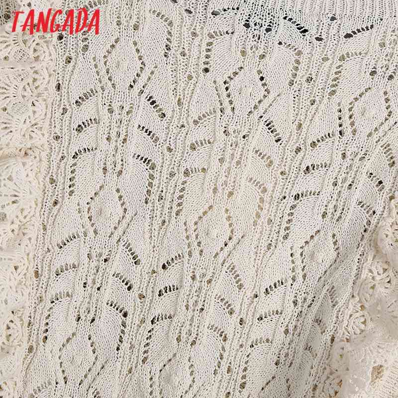 Women Fashion Ruffle Hollow Out Cropped Knitted Sweater Jumper O Neck Short Sleeve Female Pullover Tops BE489 210416