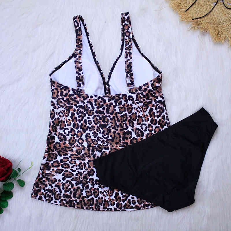 Sexy Leopard Print Tankini Swimsuits Women Swimsuit Plus Size Swimwear Bathing Suit Summer Beach Wear Swimming 3XL 210521