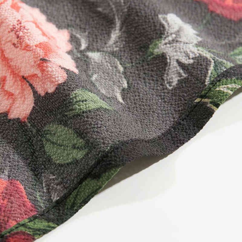 Boho Style Floral Print Knee Length Dress V Neck Bandage Elegant Dress Women Short Sleeve Buttons Summer Sundresses Ropa Mujer 210414
