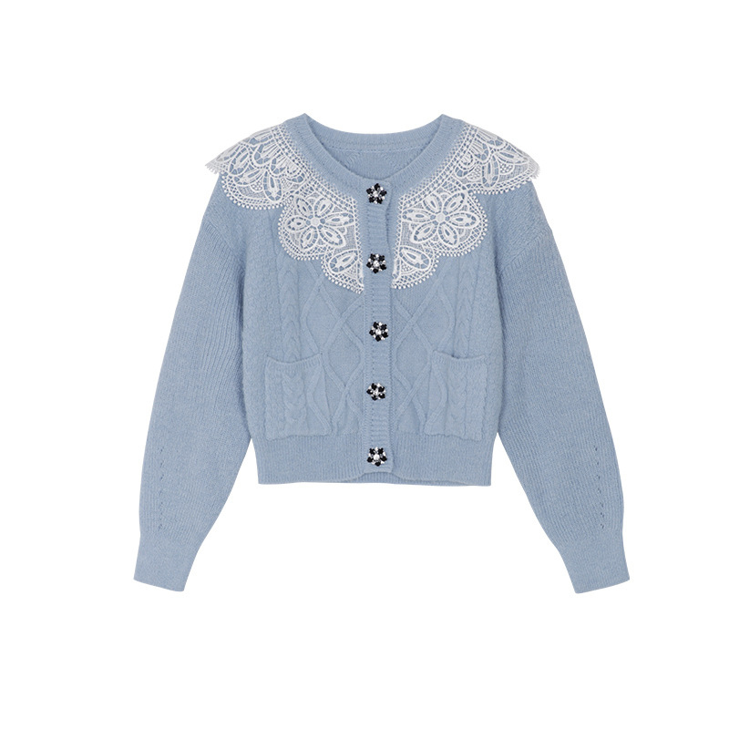 Casual Patchwork Lace Sweater For Women V Neck Long Sleeve Korean Sweaters Female Fashion Clothing Spring 210524