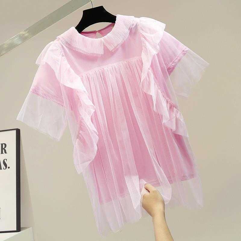 Fashion Design Patchwork Ruffles Mesh O Neck Solid Casual Summer T-Shirts Women 210615, White
Fashion Design Patchwork Ruffles Mesh O Neck Solid Casual Summer T-Shirts Women 210615, White