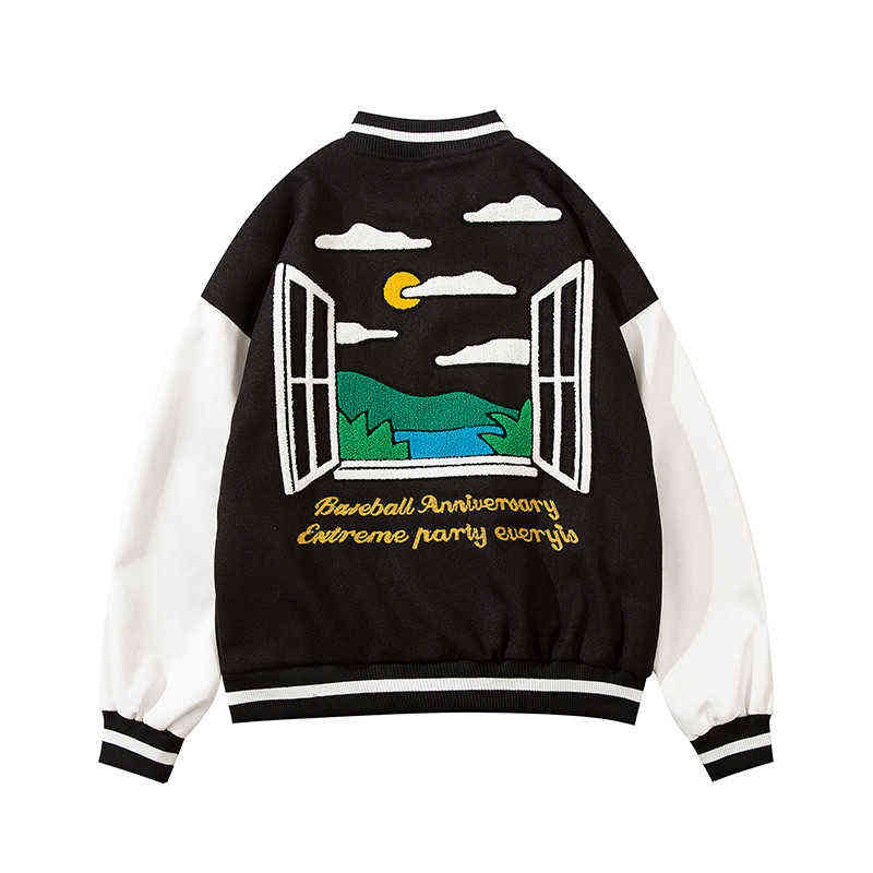 Baseball Jacket Mens Hip Hop Harajuku Streetwear Letter Embroidery Casual Cotton College Bomber Fashion Men Clothing 211110