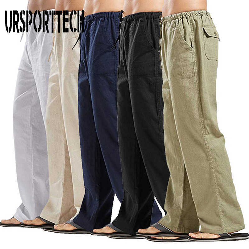 URSPORTTECH Pants Men Streetwear Jogger Flax Loose Pantalones Pants Trousers Drawstring Casual Male Quick Dry Pants Men Oversize 210528