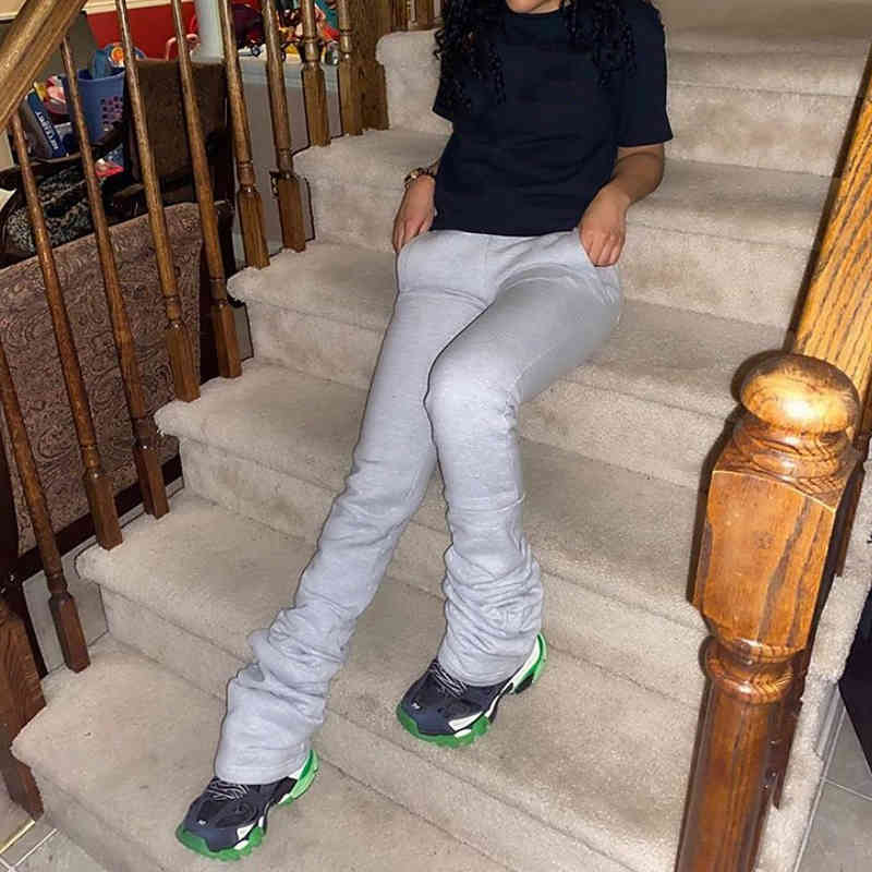 9 Colors Women Long Stacked Sweatpants Spring Y2K Drawstring Pants Casual Workout Sporty Wear Trousers Joggers Street Style 210517