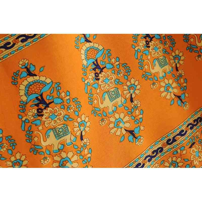 Bohemian Lace up V neck Location Floral Print Dress Orange Ethnic Woman Tassel Long Sleeve Holiday Dresses BOHO 210429