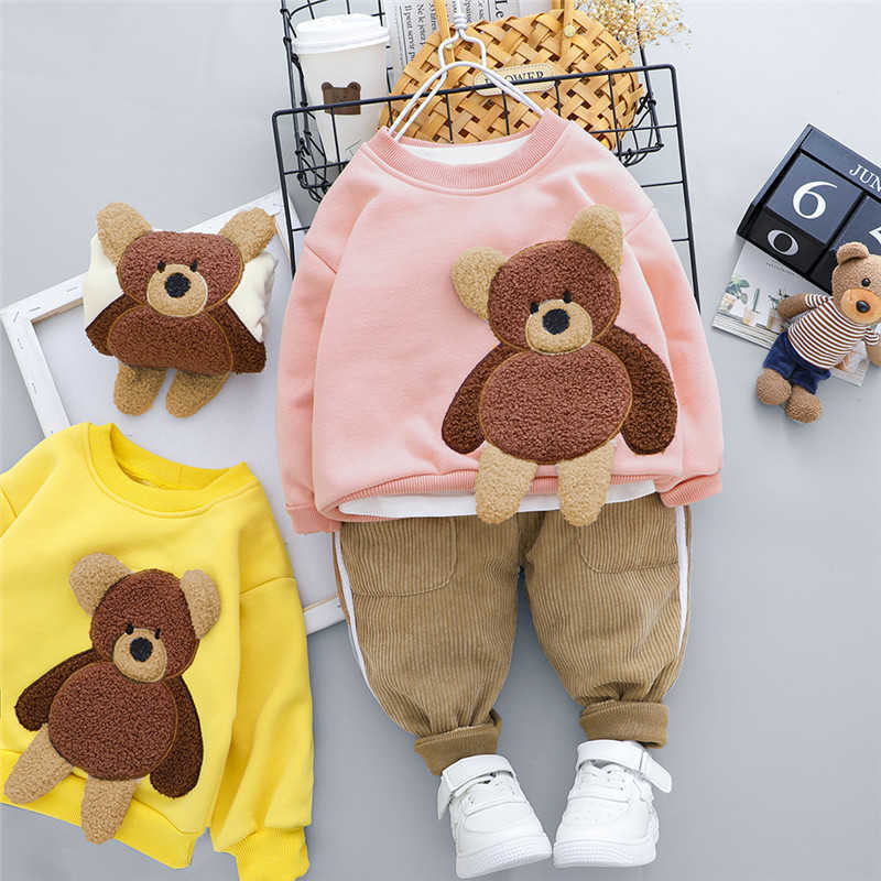 0-4 years boy girl clothing set winter active cartoon bear thicken kid child toddler baby clothes 210615