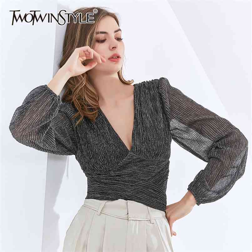 Solid Short Blouses For Women V Neck Lantern Long Sleeve Ruched Bowknot Lace Up Sexy Shirts Female Clothes 210524, Black
Solid Short Blouses For Women V Neck Lantern Long Sleeve Ruched Bowknot Lace Up Sexy Shirts Female Clothes 210524, Black