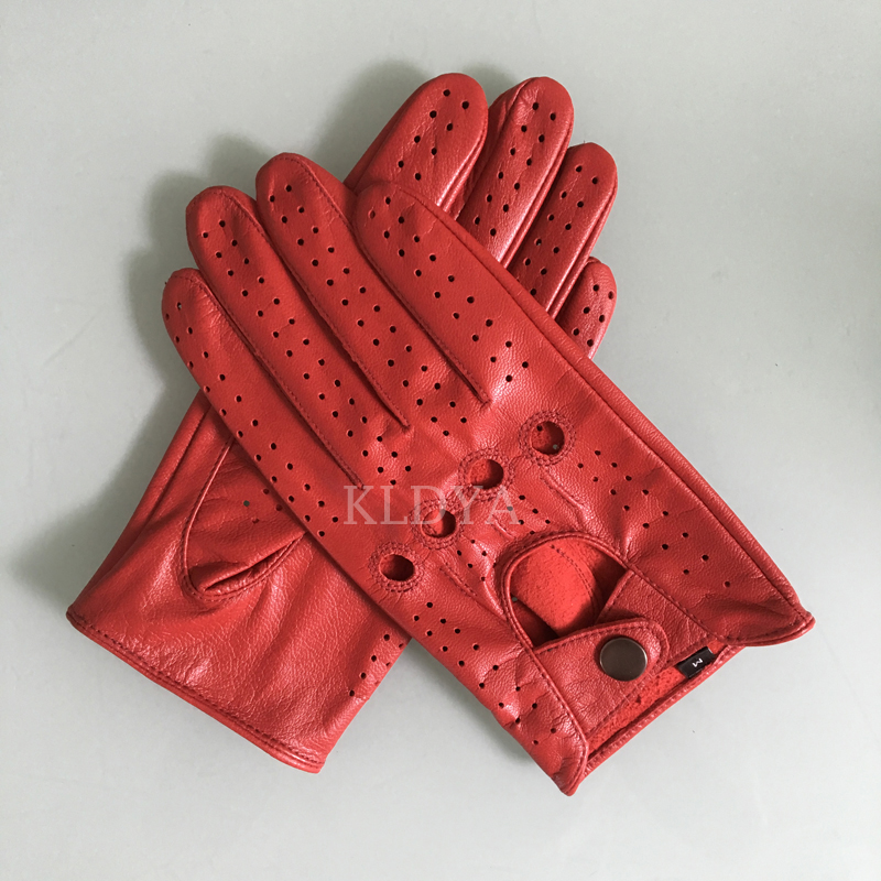 Fashion Solid Breathable Leather Gloves Spring Men Wrist Nappa Mitten Real Genuine Male Unlined Driving