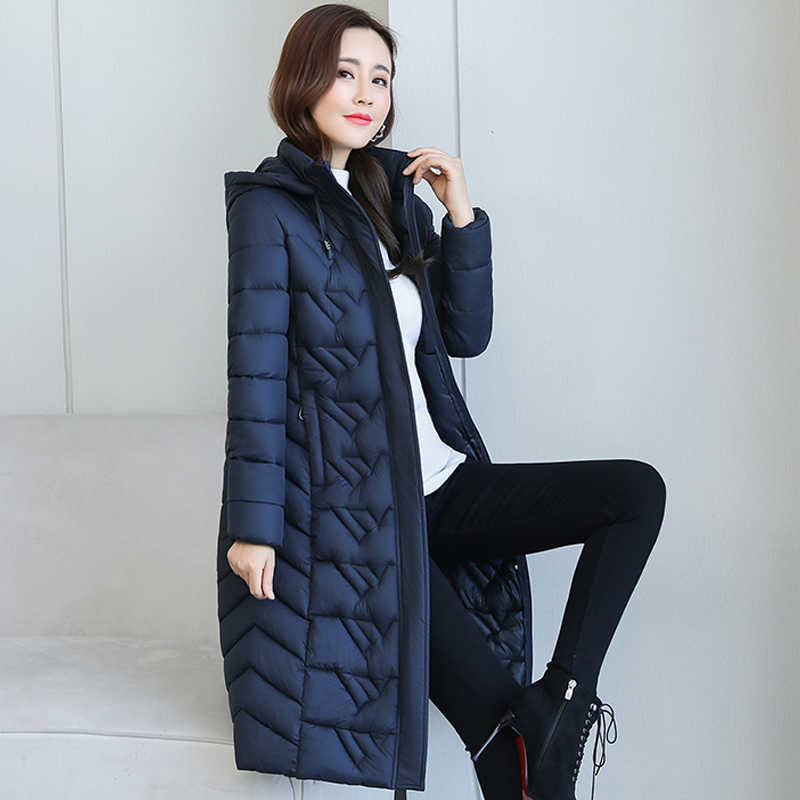 Female Long Coat Hooded Solid Casual Women's Winter Jacket With Zipper Thick Stand Collar Cotton Padded Woman Parkas 210819