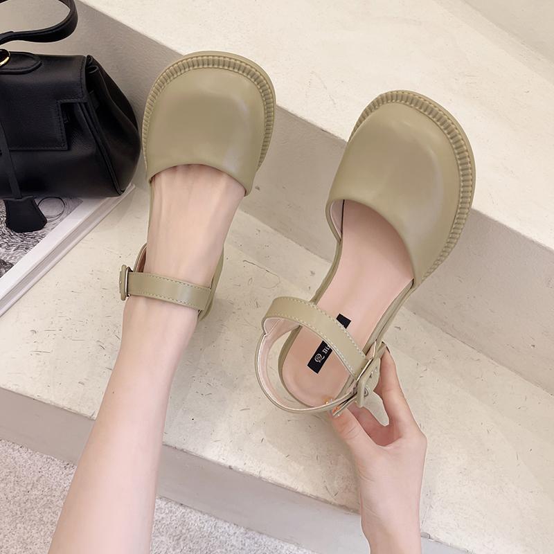 

Dress Shoes Vintage Mary Janes Woman Thick Heel Single Slingbacks Buckle Strap Ladies Shoe Shallow High-heeled Sandals Pumps, Black