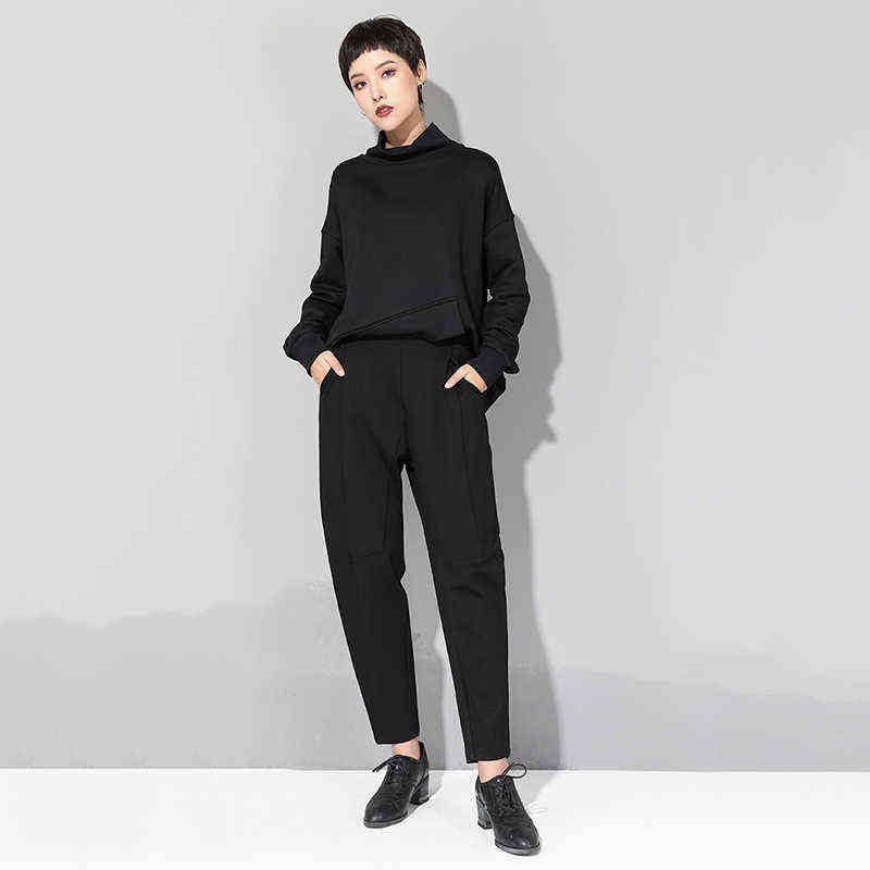 Spring Autumn Black High Waist Harem Pants Women Fashion Elastic Patchwork Loose Casual Ladies Trousers Streetwear 211115