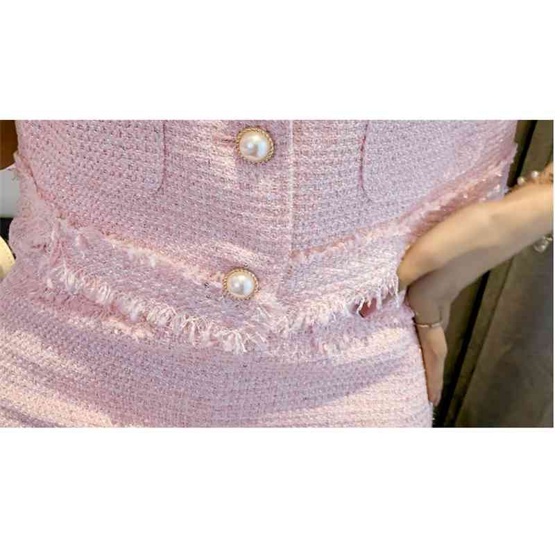 Korea Two Piece Set Women Elegant Fashion Tweed Peter Pan Collar Short Sleeve Crop Top + Mini Skirt Suit 210519