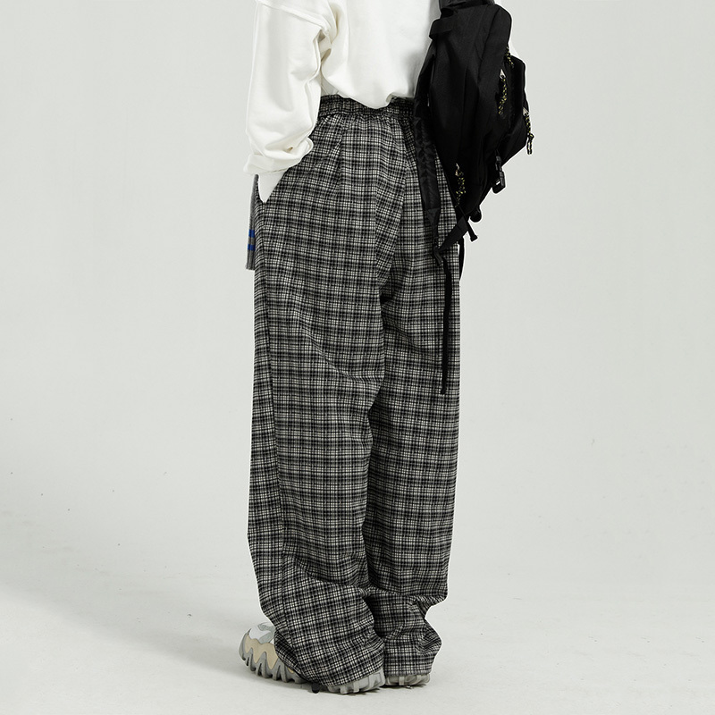IEFB Men's Wear Korean Loose Casual Pants Vintage Black White Plaid Pattern Wide Leg Straight Trousers For Male 9Y5971 210524