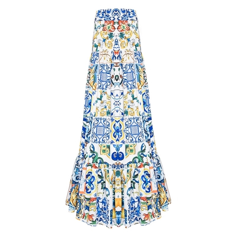 High quality fashion summer long skirt Women's elegant blue and white porcelain print bohemian casual Maxi 210708, Multi
High quality fashion summer long skirt Women's elegant blue and white porcelain print bohemian casual Maxi 210708, Multi