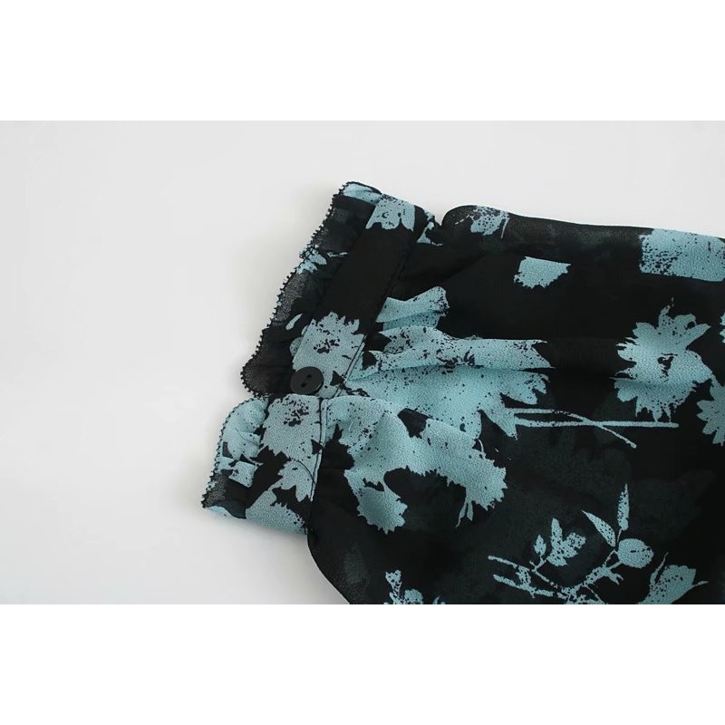 ZXOJ vintage draped flower print women long dresses summer fashion belt laides ankle-length dress casual slim female girls chic 210430
