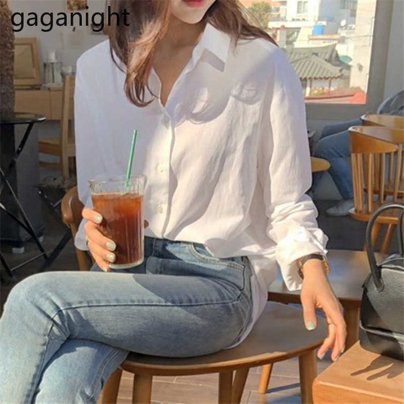 Fashion Solid Women White Shirt Long Sleeve Korean Lady Formal Blouses Turn-Down Collar Elegant Blusas Drop 210601