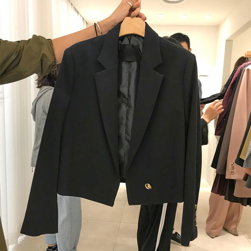 Nomikuma Women Blazer Coat Spring New Korean Short Suit Jakcet Long Sleeve Notched Collar Single Button Blazers Femme 6E250 210427
