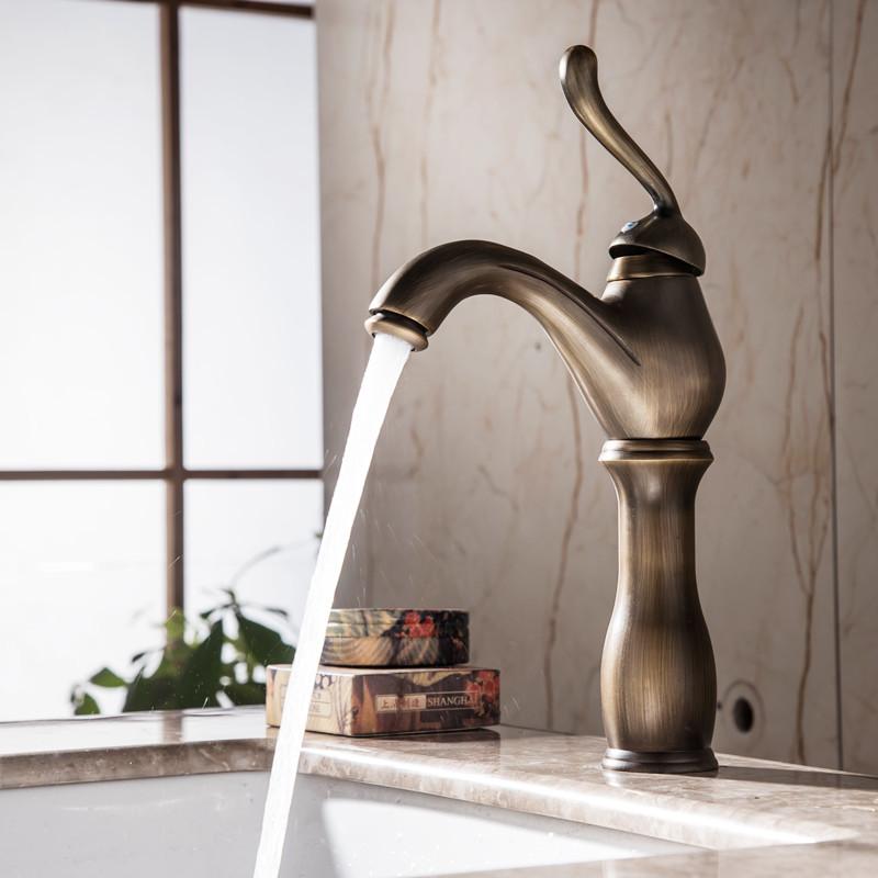 Antique Brass Basin Bathroom Toilet Above Counter Under Single Hole Washbasin And Cold Faucet Sink Faucets