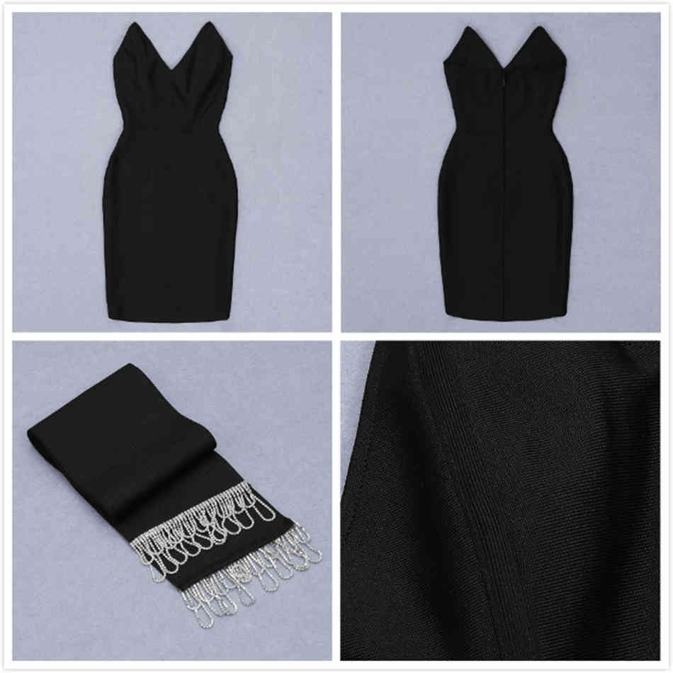 Free Sexy V-neck Bandage Dress Women's Sleeveless Diamond Tassel Belt Bodycon Halter Club Party Vestidos 210524