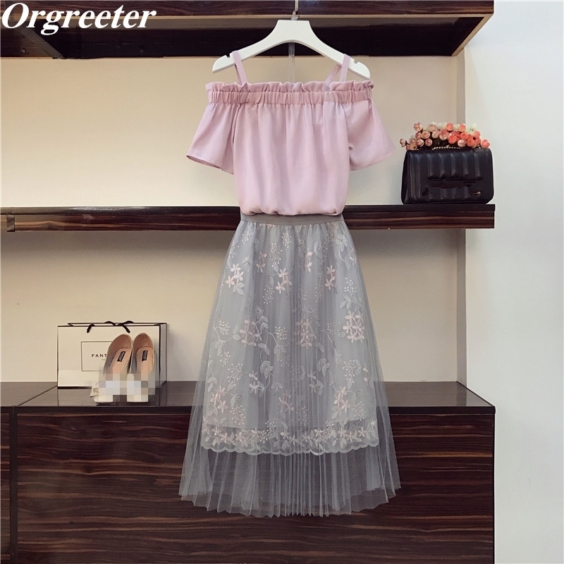 Summer Sweet Lady Slash neck Ruched Ruffles Pink Shirt Tops and Floral Embroidery Gauze Skirt Two-piece Set Women 210525, 2 piece set
Summer Sweet Lady Slash neck Ruched Ruffles Pink Shirt Tops and Floral Embroidery Gauze Skirt Two-piece Set Women 210525, 2 piece set