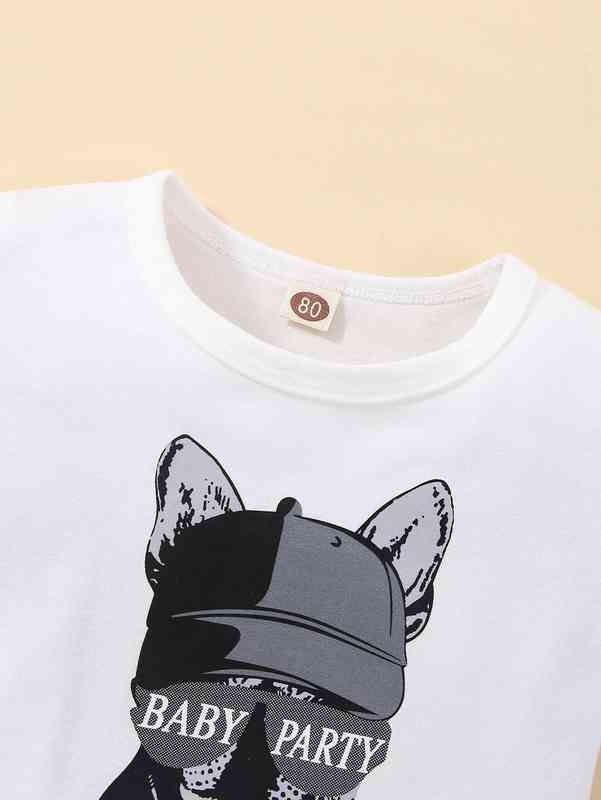 Baby Dog & Letter Graphic Tee & Shorts SHE